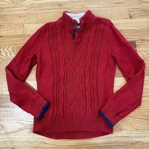 Lands' End Red Cable Knit Sweater Collared size L 10-12 Boy